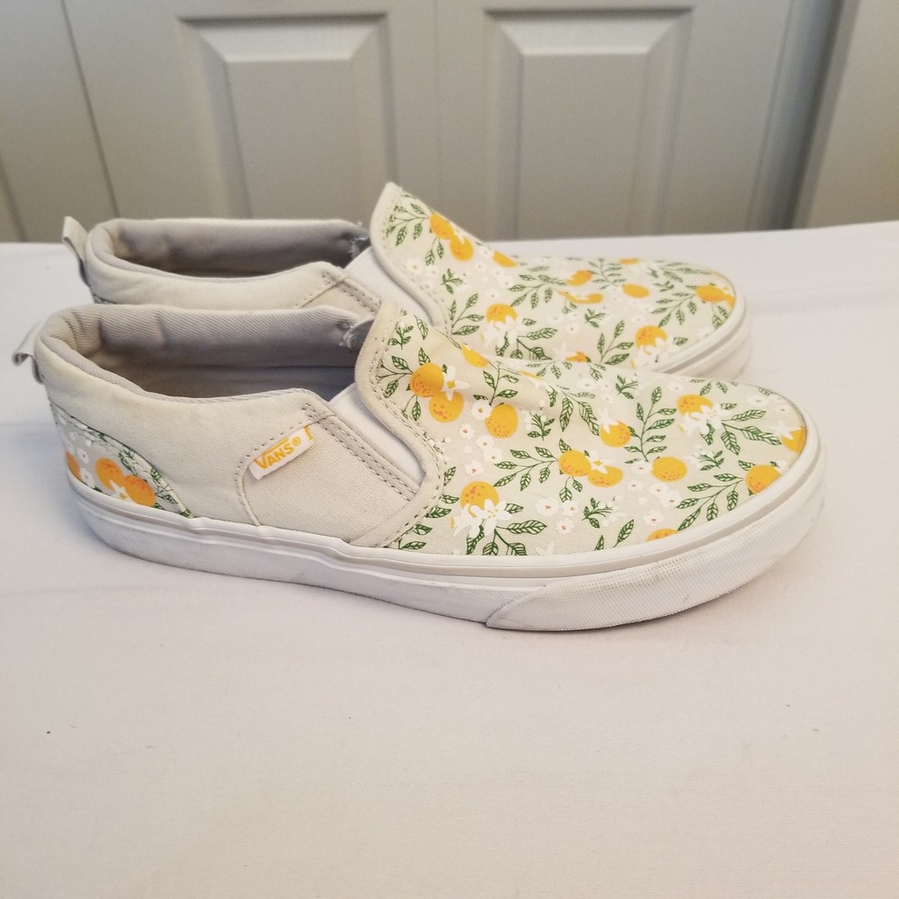 Vans Classic Slip-On Citrus Floral White Orange Sneakers Women Shoes Size 5